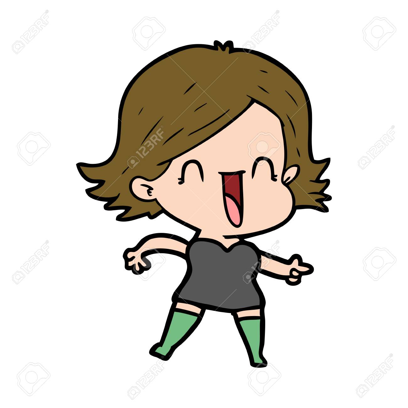 漫画笑い女性指差しのイラスト素材 ベクタ Image