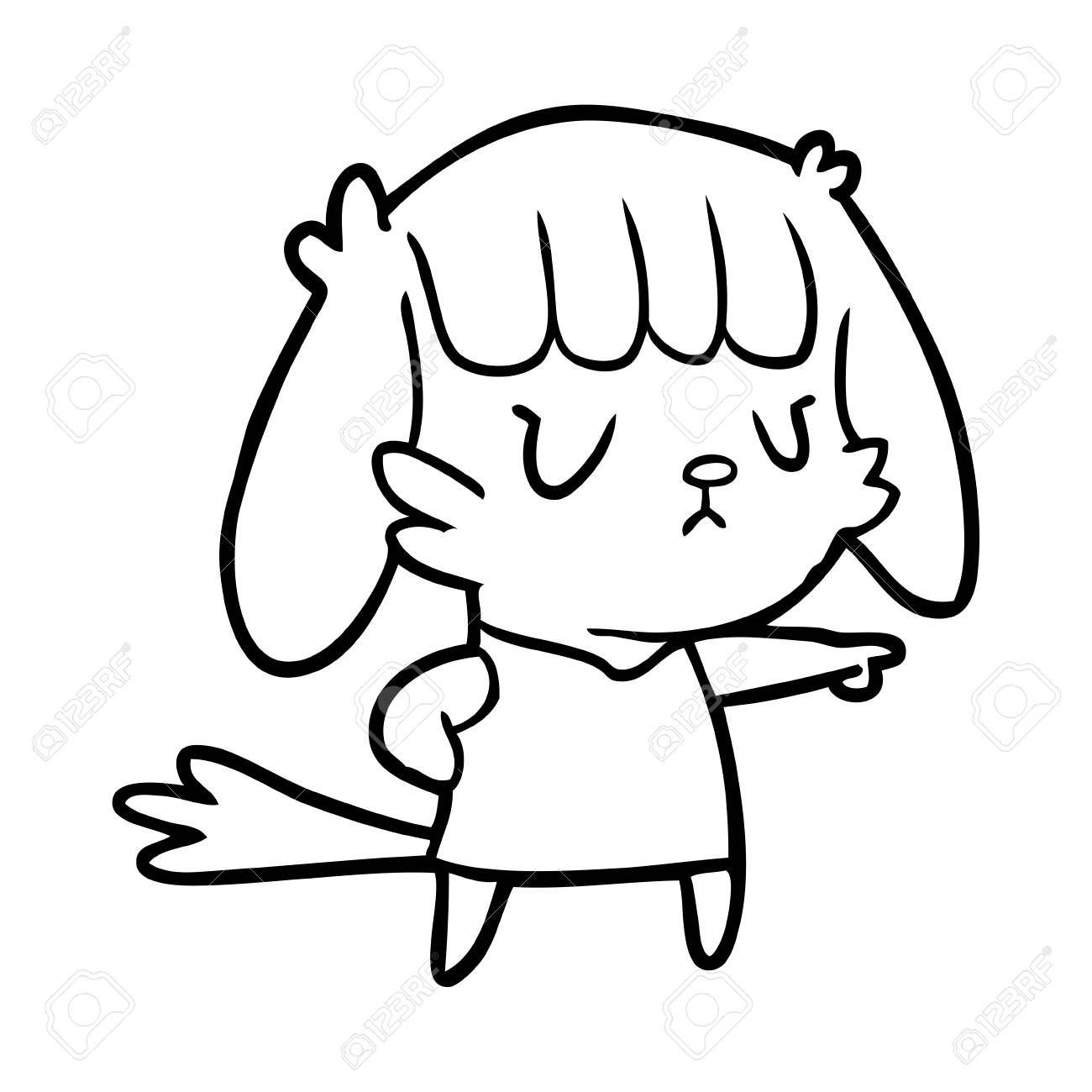 指差しを指す犬の女の子の手描きのイラスト素材 ベクタ Image