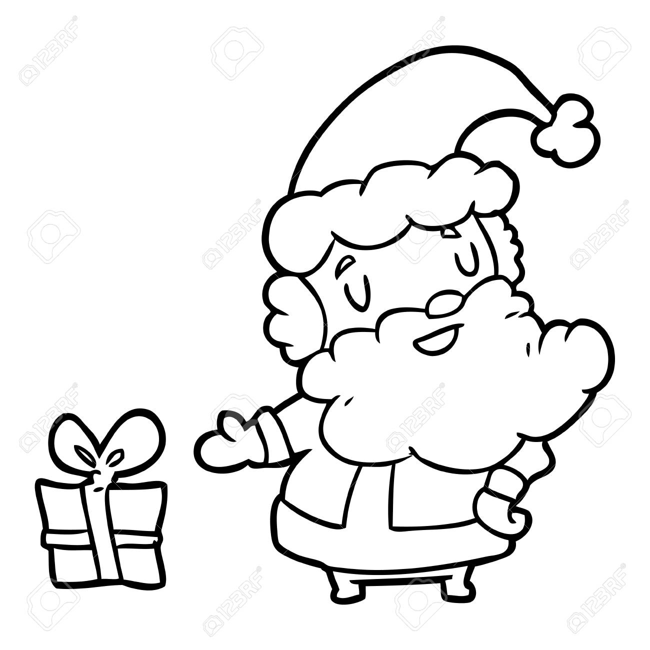 Line Drawing Of A Santa Claus With Present Vector