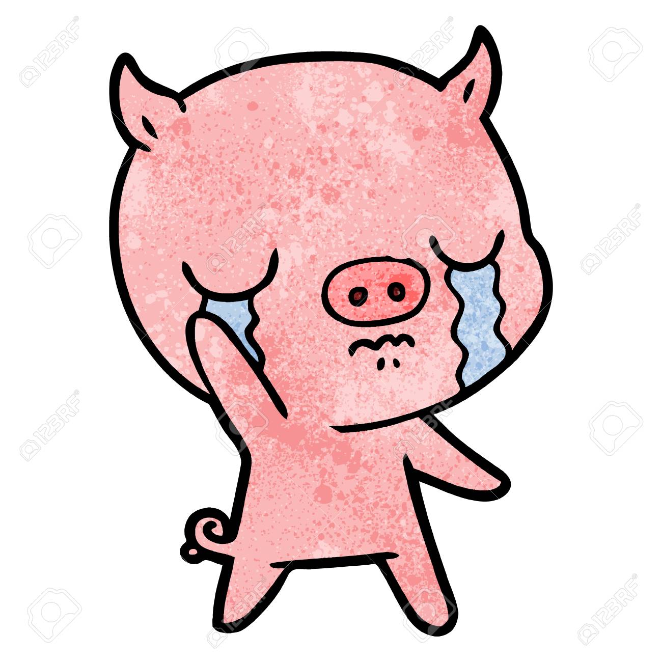 Cartoon Pig Crying Waving Goodbye