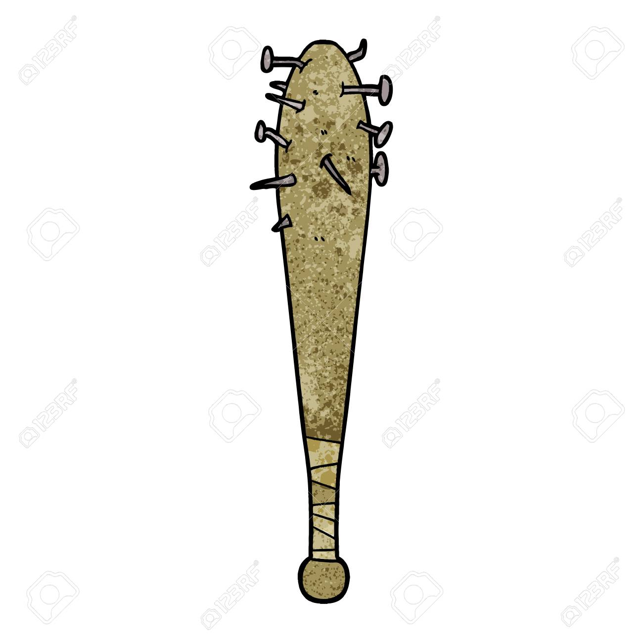 A cartoon of bat with nails in on white background.