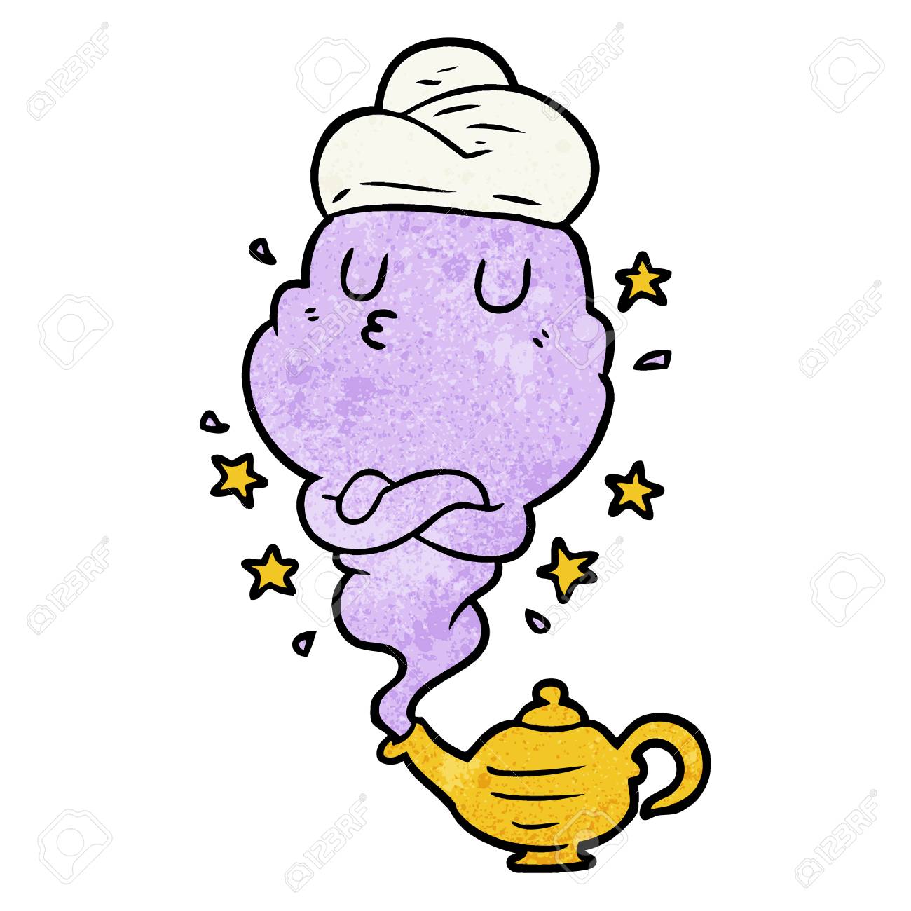 ランプから立ち上がるかわいい漫画の魔神 のイラスト素材 ベクタ Image