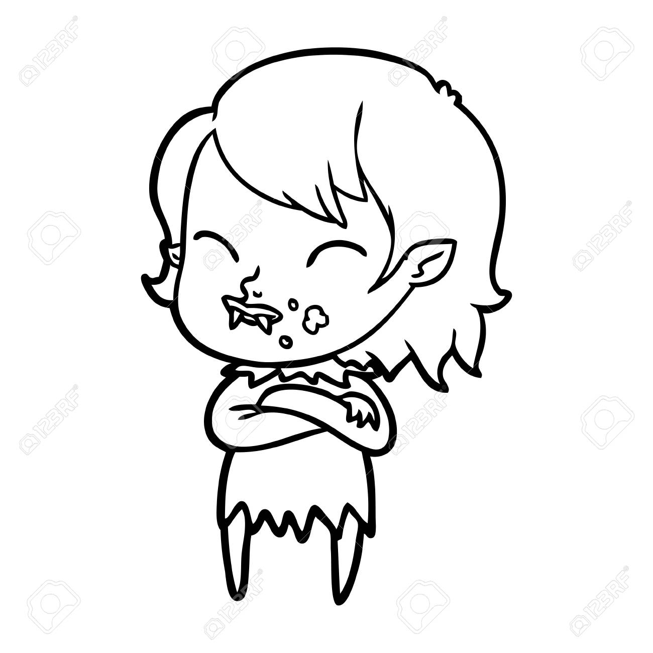 平凡な背景に頬に血を持つ漫画吸血鬼の女の子 のイラスト素材 ベクタ Image