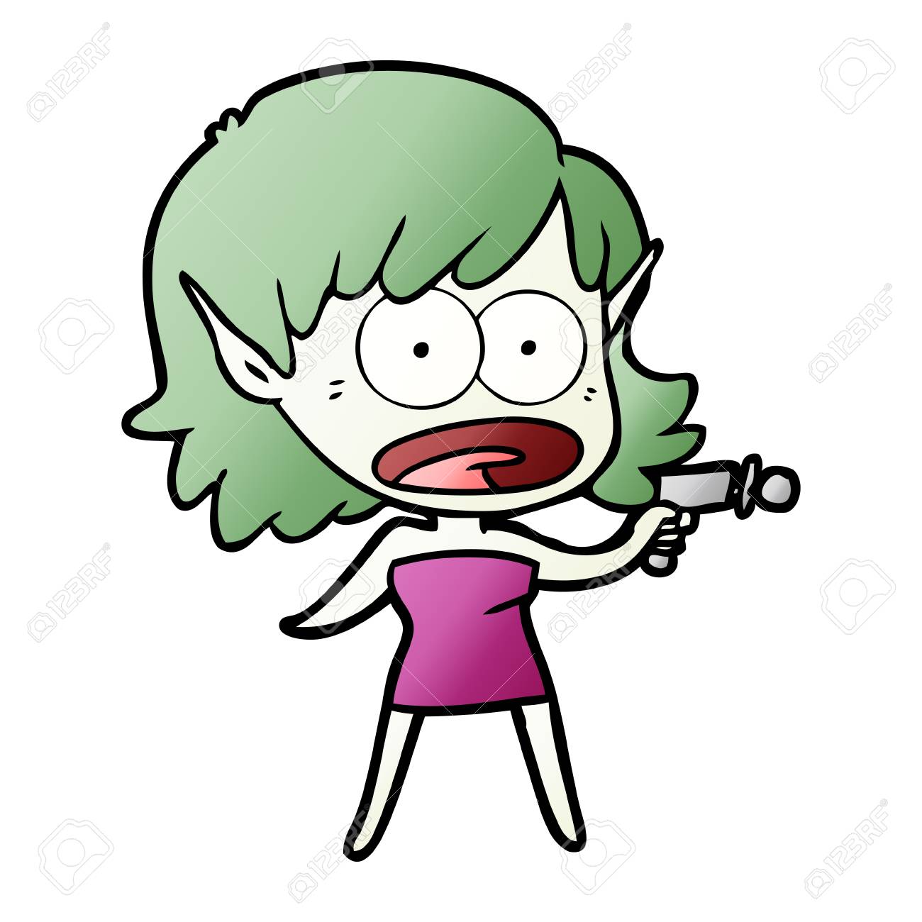漫画はレイガンでエイリアンの女の子に衝撃を与えました のイラスト素材 ベクタ Image