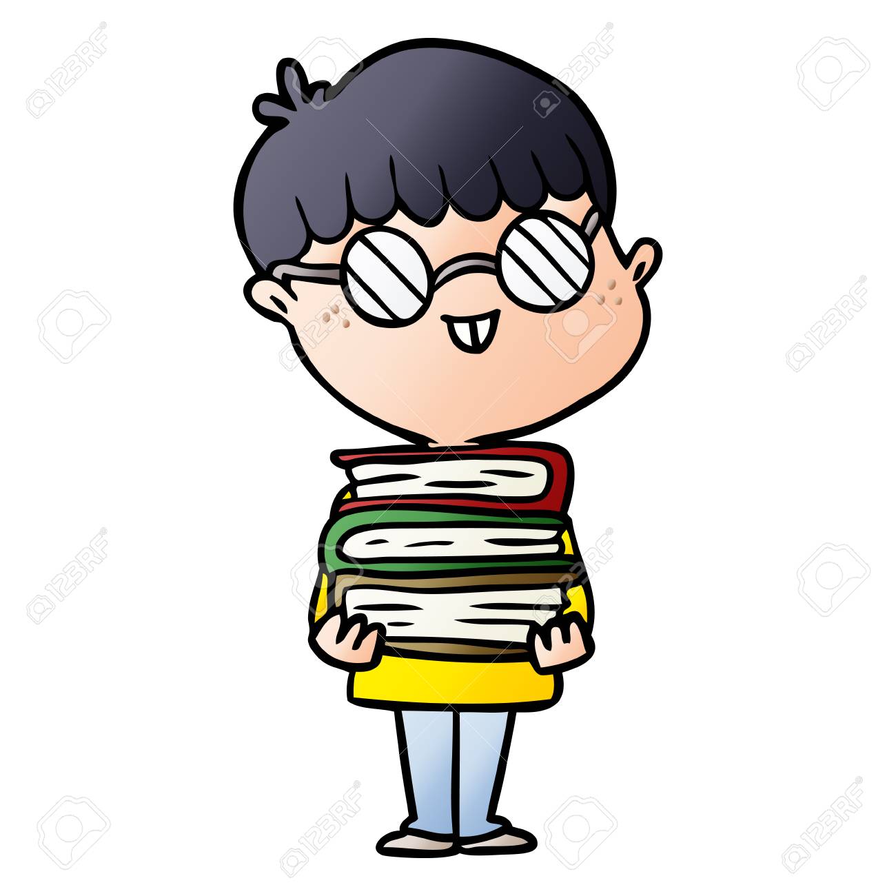 眼鏡と本のベクトルイラストと漫画オタクの少年のイラスト素材 ベクタ Image