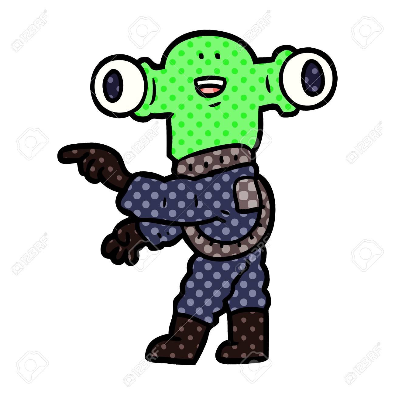 フレンドリーな漫画エイリアンポインティングベクターイラスト のイラスト素材 ベクタ Image