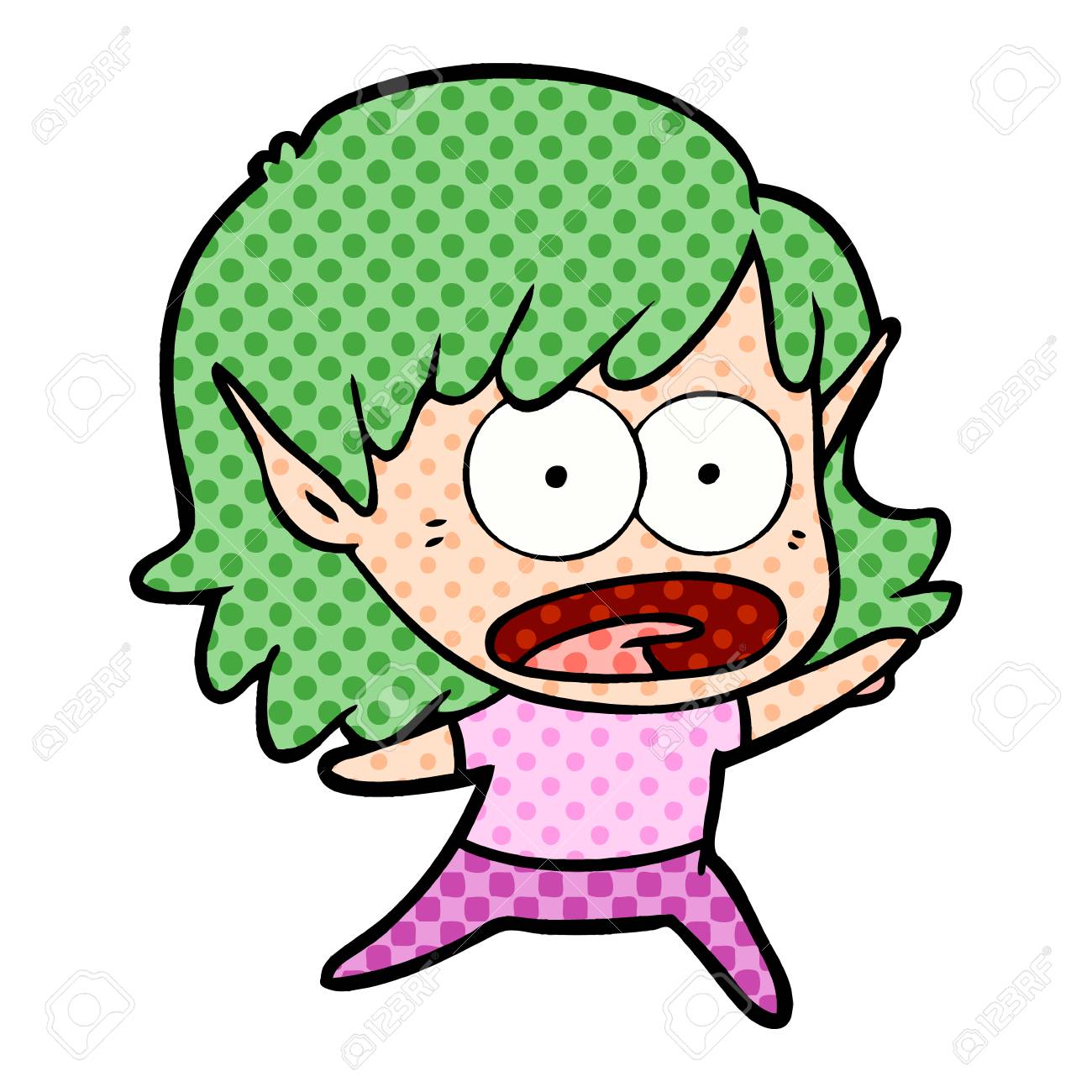 漫画は白い背景にエルフの女の子のイラストに衝撃を与えました のイラスト素材 ベクタ Image