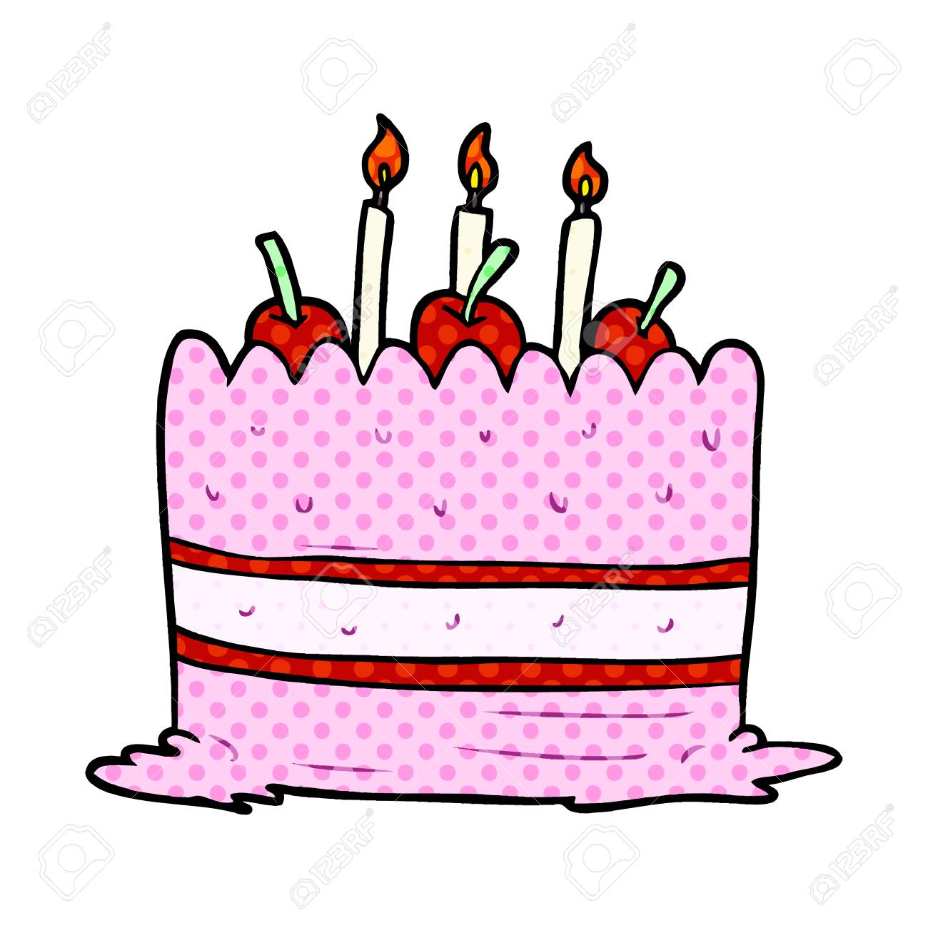 Un Gateau D Anniversaire De Dessin Anime Isole Sur Fond Blanc Clip Art Libres De Droits Vecteurs Et Illustration Image