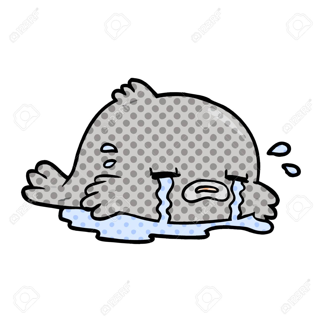 白い背景に隔離された漫画の泣く魚 のイラスト素材 ベクタ Image