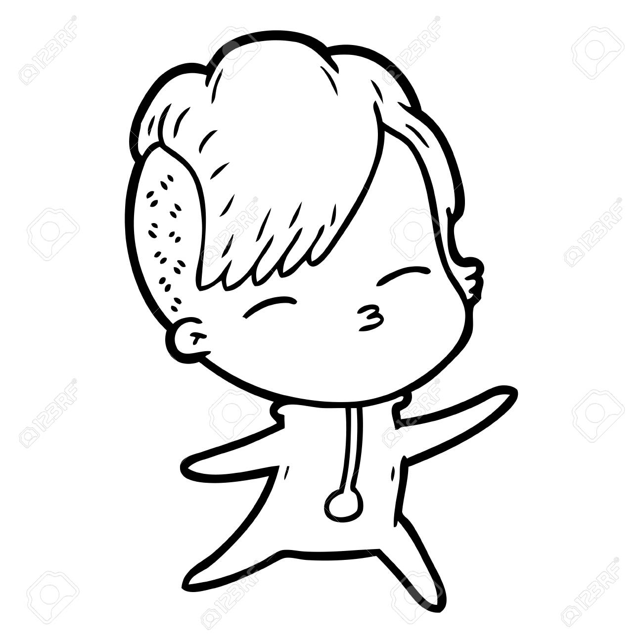 白い背景に隔離された漫画の目を細める女の子 のイラスト素材 ベクタ Image 95673191