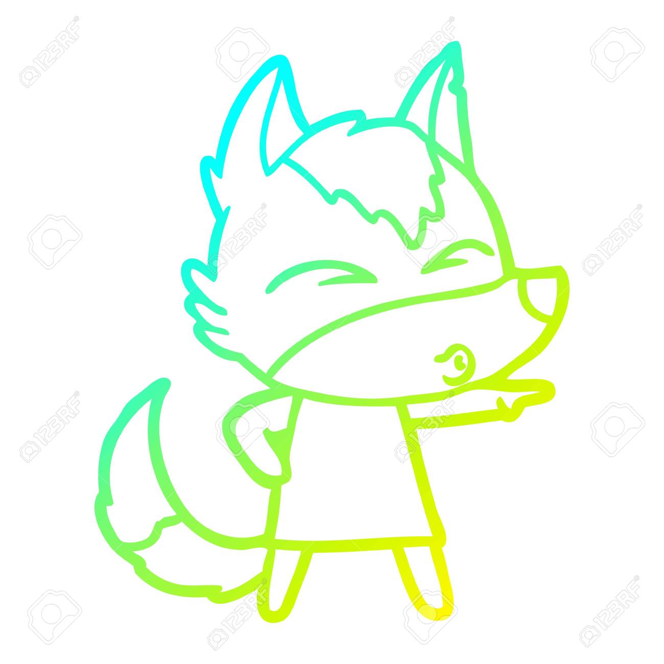 Cold Gradient Line Drawing Of A Cartoon Wolf Girl Whistling And