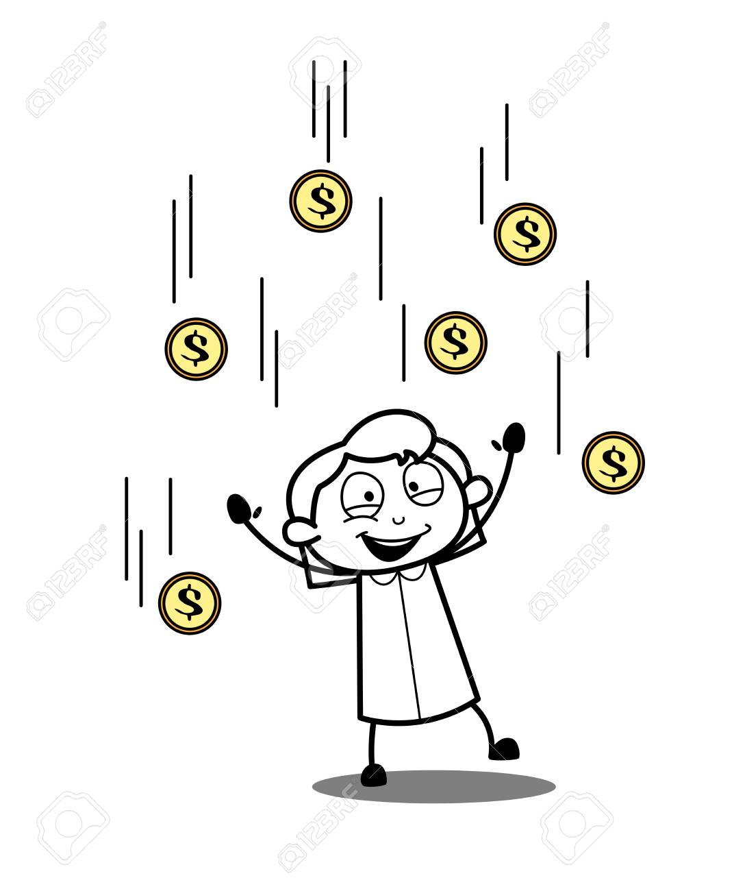 多くのコインを投げて興奮漫画少女のイラスト素材・ベクター Image 81721335