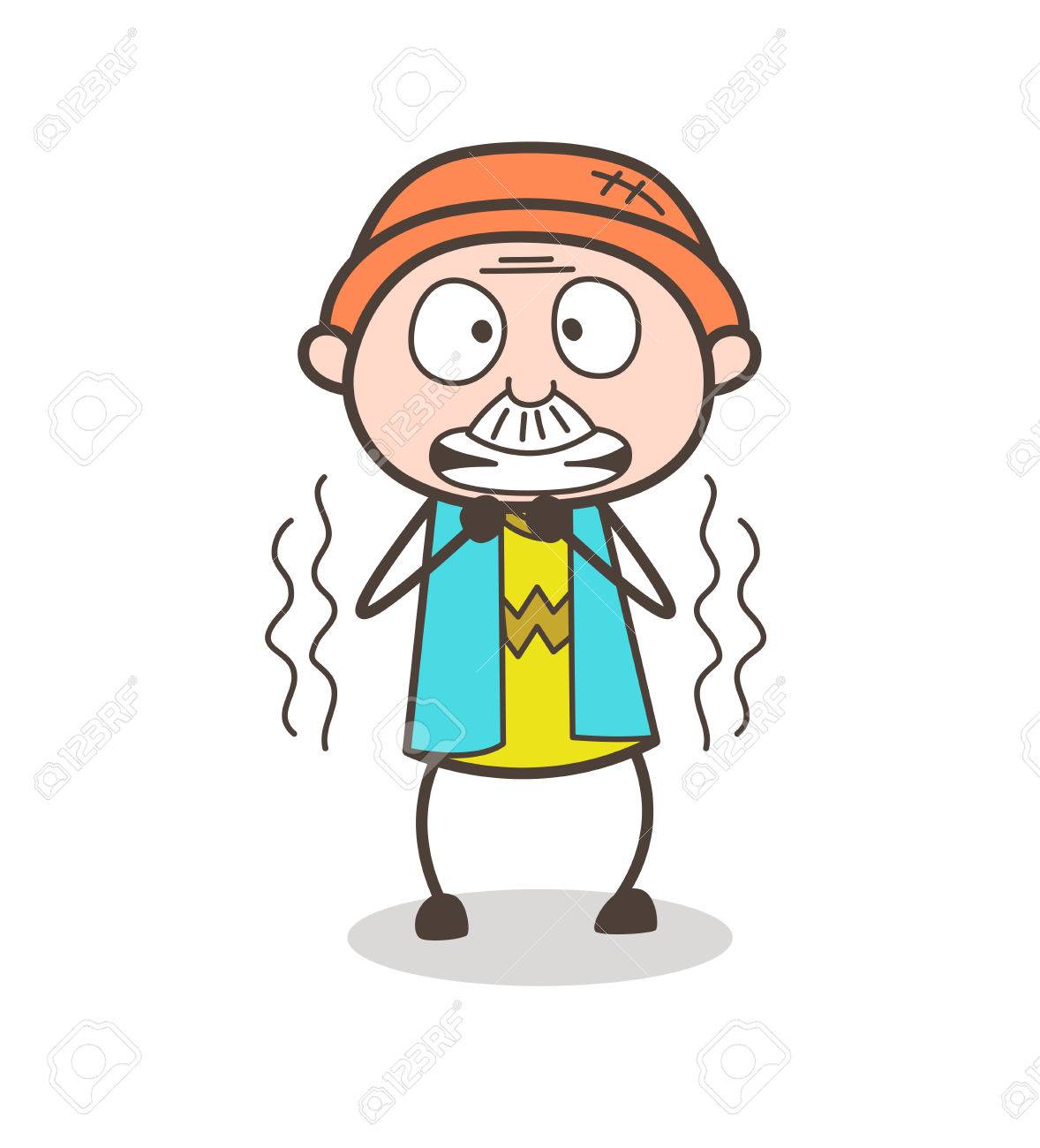 cartoon grandpa shivering in fear vector illustration royalty free