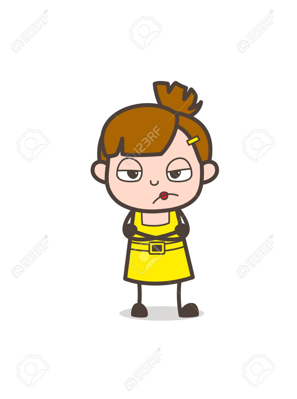 不注意な子供顔のかわいい漫画の女の子ベクトルのイラスト素材 ベクタ Image