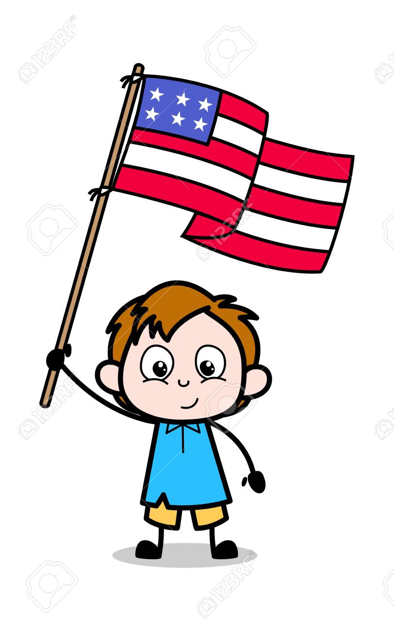 Cartoon Boy Holding A American Flag Vector Illustration Royalty Free SVG,  Cliparts, Vectors, and Stock Illustration. Image 124092387.