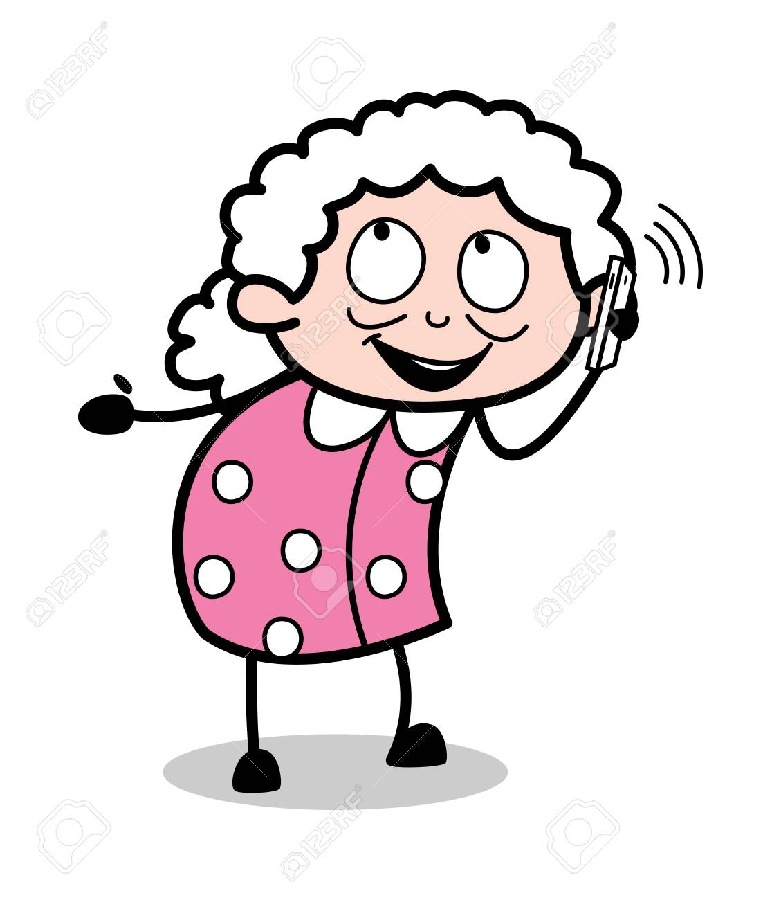 Talking On Phone - Old Cartoon Granny Vector Illustration Royalty ...