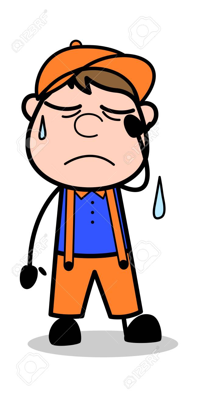 悲しい レトロ漫画カーペンターワーカーベクターイラスト のイラスト素材 ベクタ Image