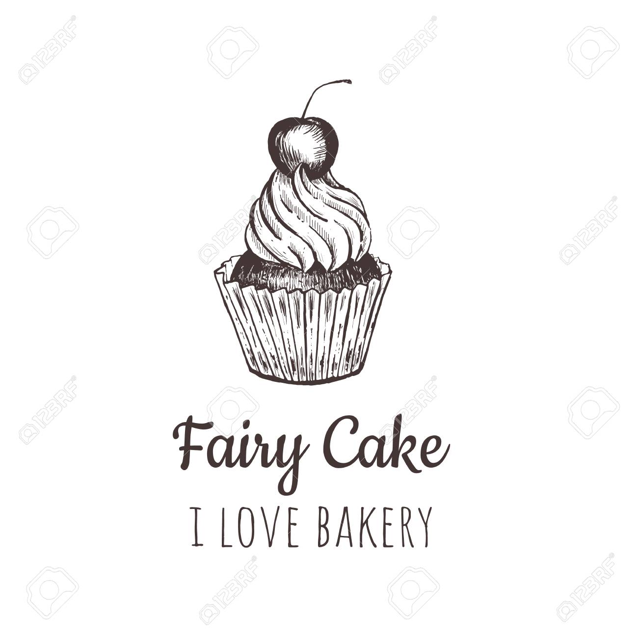 Fairy Cake Cupcake Sketch Lettering Logo Badge I Love Bakery Vector Illustration Fairy Cake Cupcake Sketch Lettering Logo Badge I Love Bakery Vector Illustration