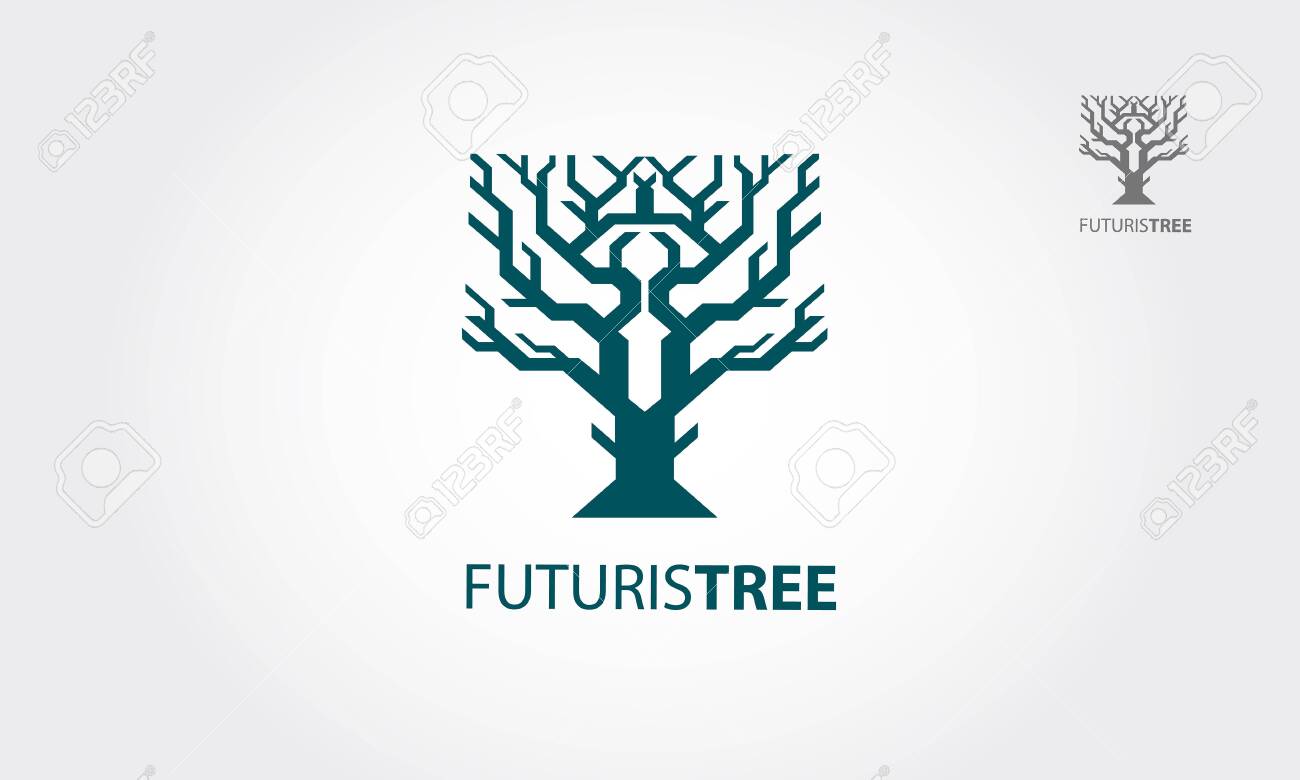 Futuristic Tree Vector Logo Template. The Logo Is Easy To Edit To Your Own Company  Name.The Logo Is Designed In Vector For Highly Resizable And Printing.  Клипарты, SVG, векторы, и Набор Иллюстраций