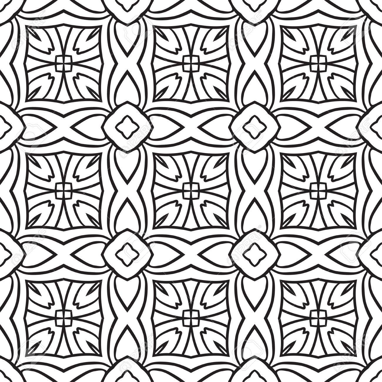 市松模様の飾りと白黒の幾何学的シームレス パターン のイラスト素材 ベクタ Image