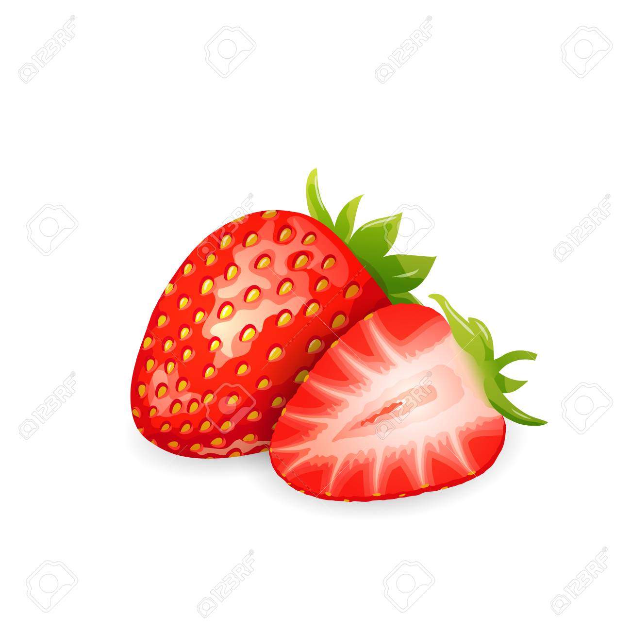 Vector Illustration De La Fraise Rouge Mure Avec Des Feuilles Vertes Et Une Fraise Tranche Clip Art Libres De Droits Vecteurs Et Illustration Image 61188098