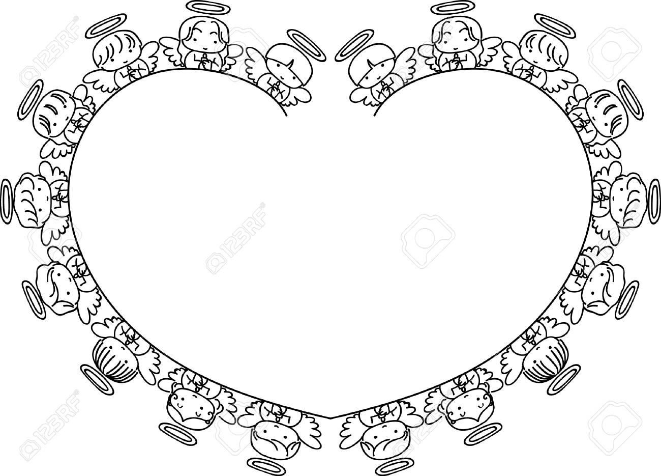 angel design collection border in heart shape illustration on heart border design black and white