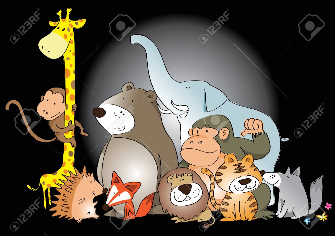黒い背景の動物園の動物のイラスト素材 ベクタ Image