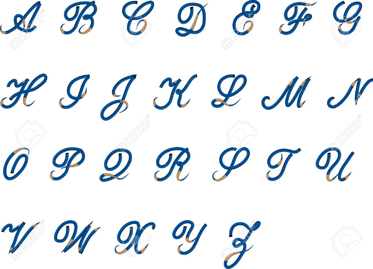 Alphabet A To Z In Script Style Royalty Free Svg, Cliparts, Vectors, And  Stock Illustration. Image 96920849.