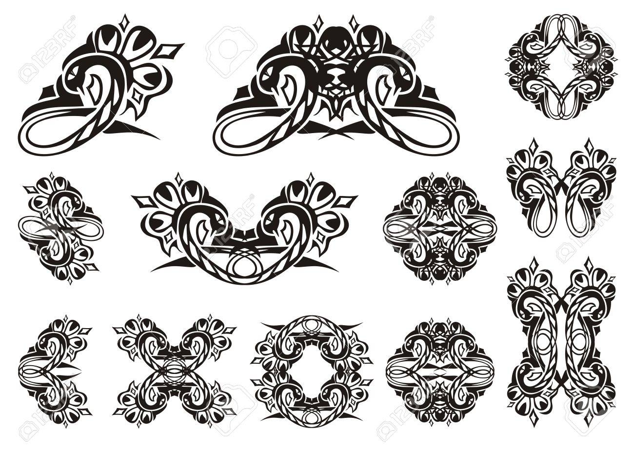 部族の蛇のシンボル ベクトルのセットは 白で隔離ヘビします タトゥーやシンボル 蛇フレーム要素のイラスト素材 ベクタ Image