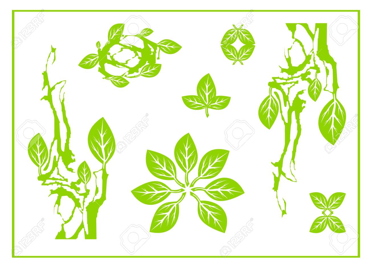 Abstract Green Leaf Spa Tribal Symbol Yoga Circle Leaf Sing