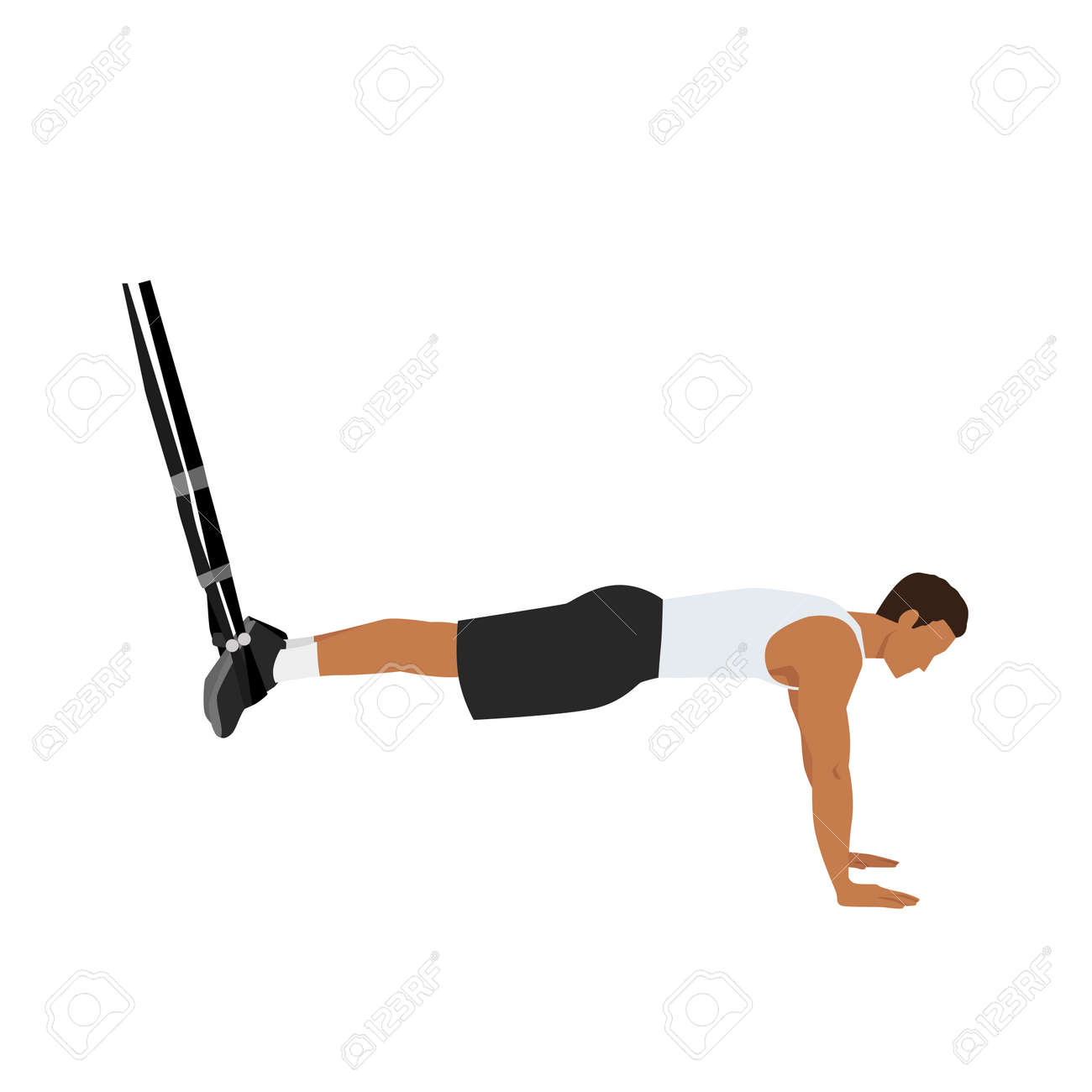 Trx를 하는 남자. 서스펜션 플랭크 운동. 평면 벡터 일러스트 레이 션 흰색 배경에 고립. 전신 저항 운동 중단 로열티 무료 사진,  그림, 이미지 그리고 스톡포토그래피. Image 179449795