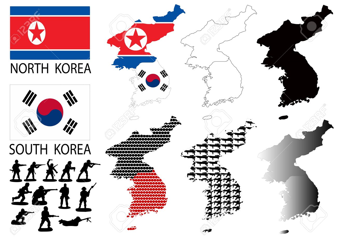 North And South Korea Vector Maps And Flags With War Theme Royalty Free  SVG, Cliparts, Vectors, And Stock Illustration. Image 36868339.