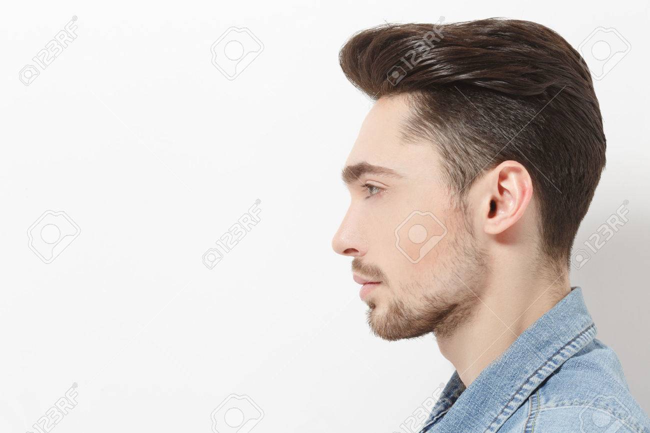 Profile Of Handsome Young Man Injeans Shirt Posing Over White Stock Photo Picture And Royalty Free Image Image