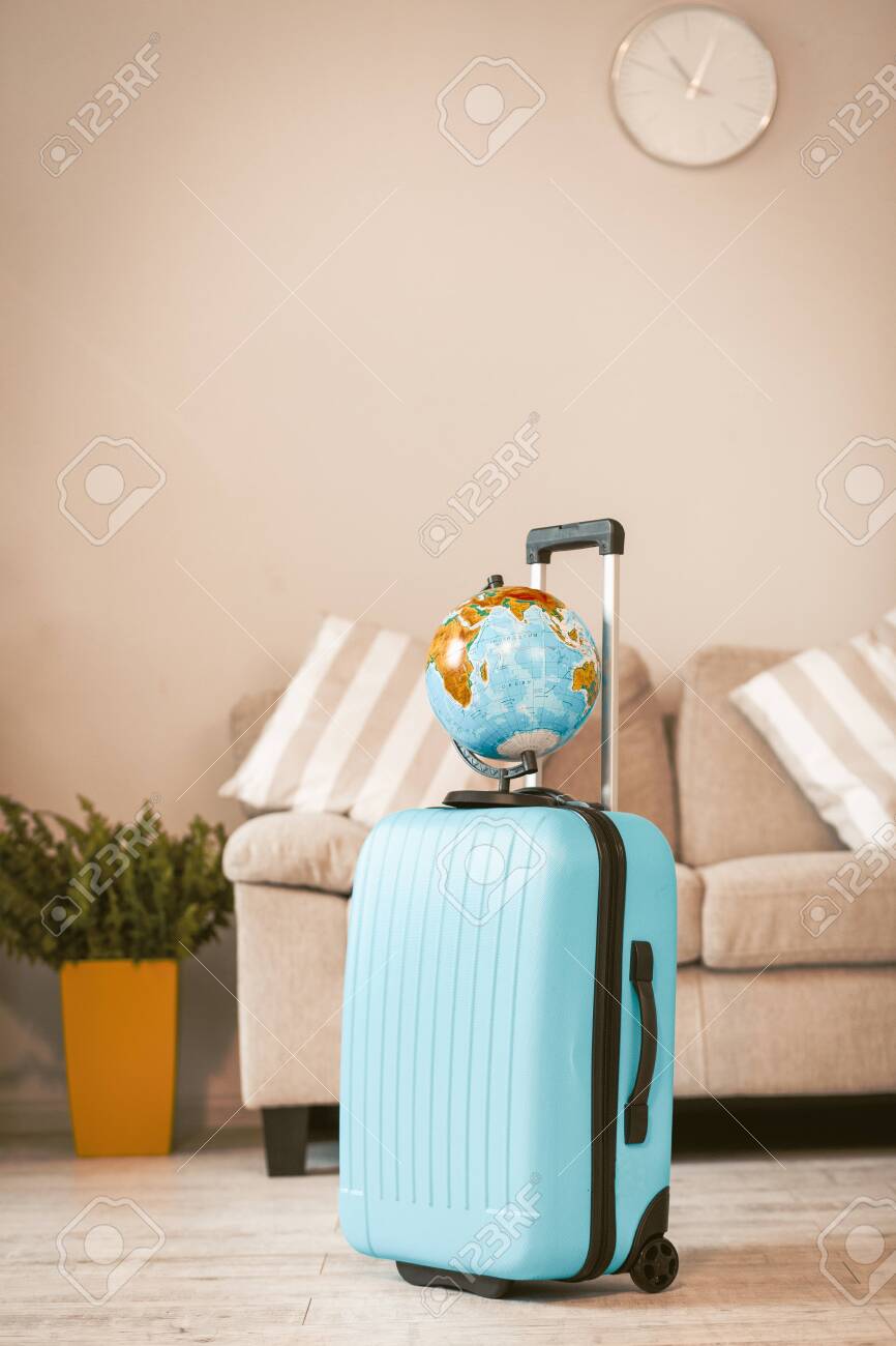 bright blue suitcase