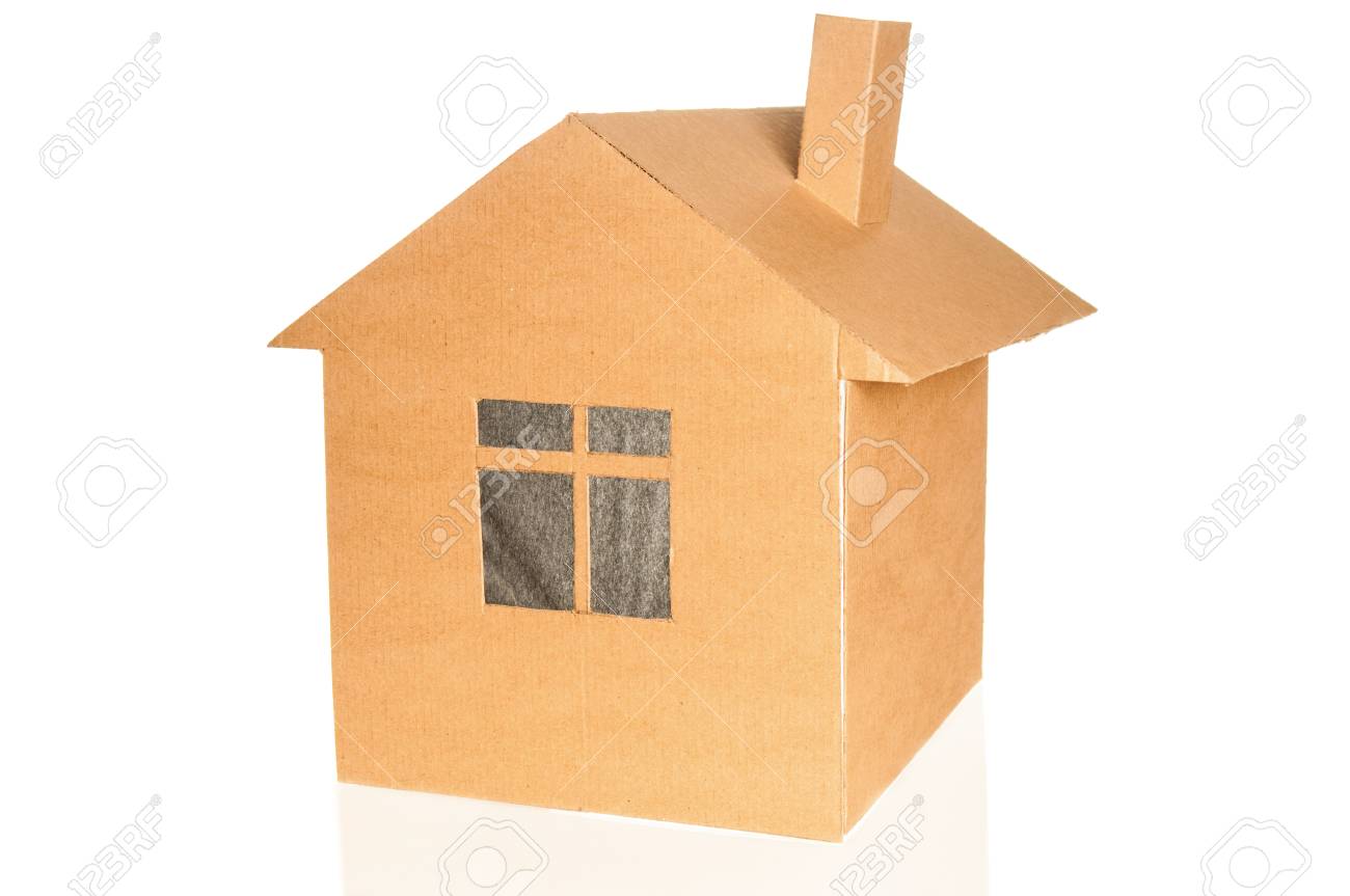 Cardboard House On White Background Stock Photo Picture And