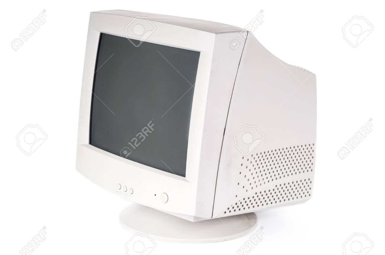 Alter CRT-Monitor auf weißem Hintergrund Alter CRT-Monitor auf weißem Hintergrund