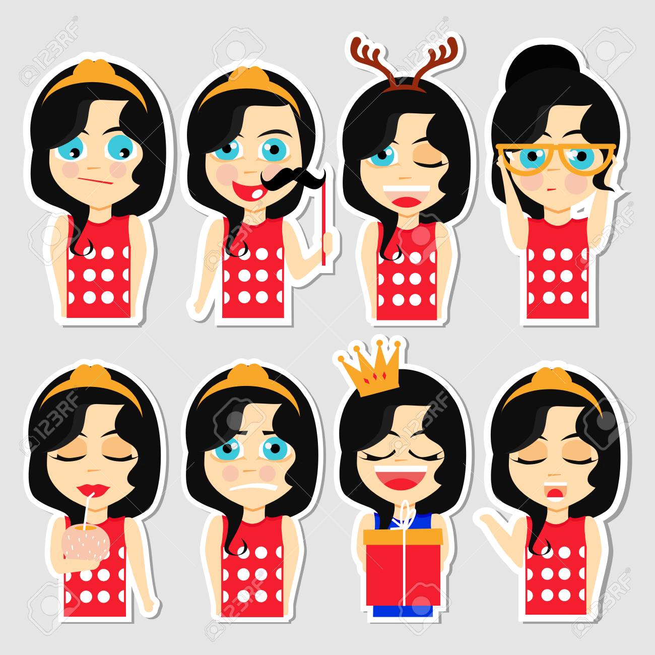 collection of flat design social network stickers set of girl