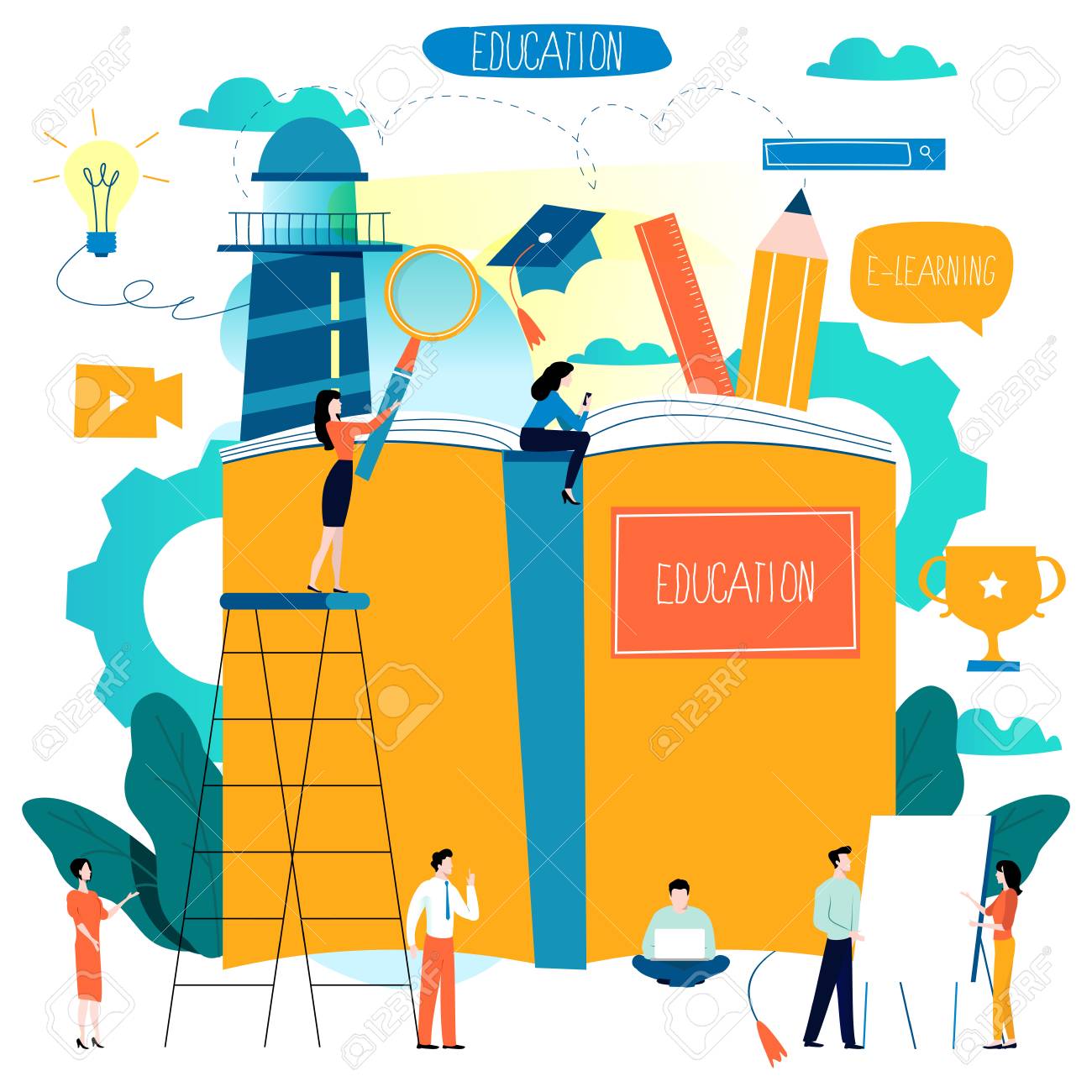 Education, online training courses, distance education flat vector illustration. - 96919242 Education, online training courses, distance education flat vector illustration. - 96919242
