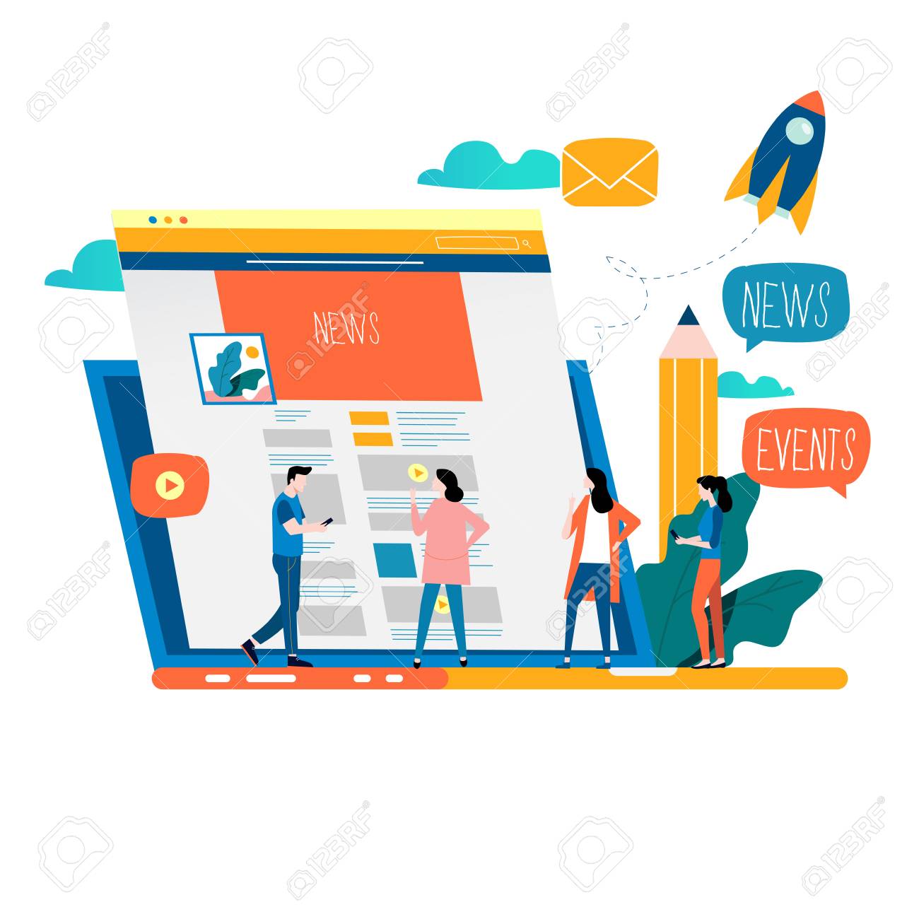 news update online news newspaper news website flat vector design announcements online