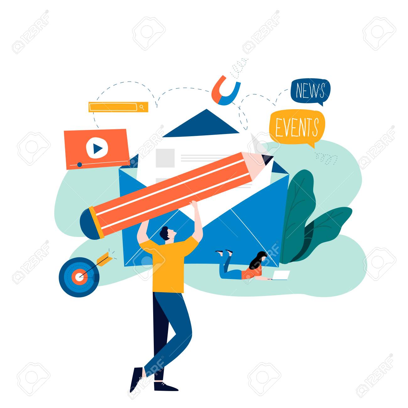 e mail news subscription promotion flat vector illustration design announcements online