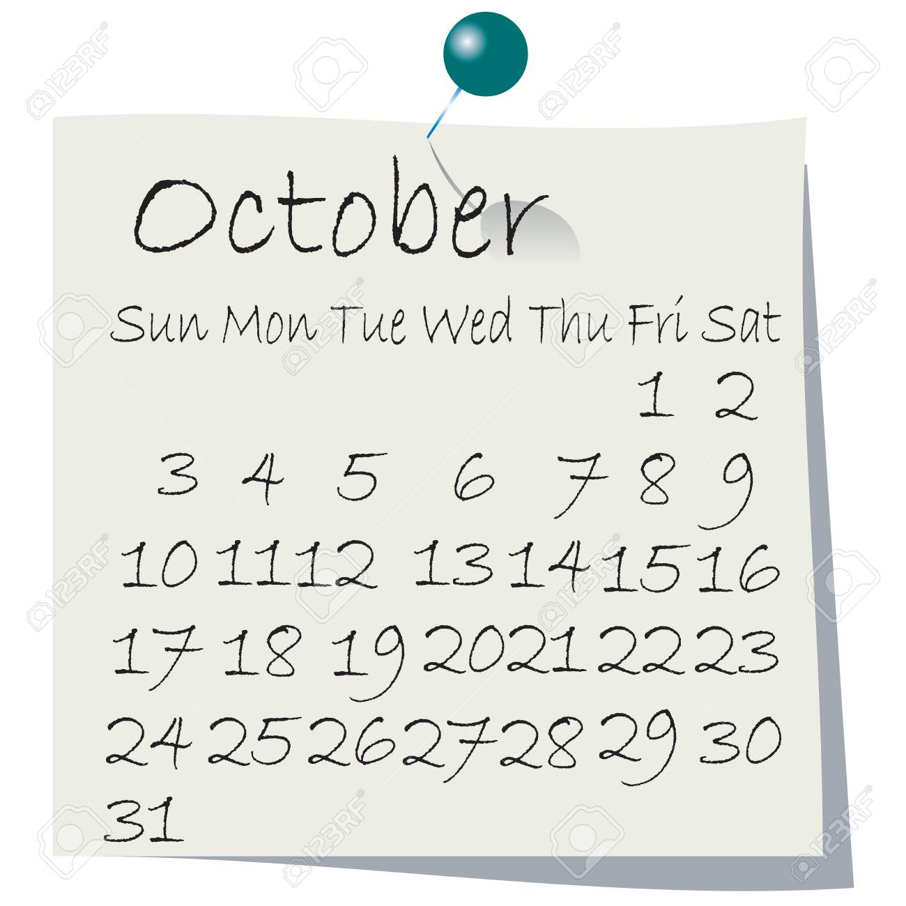 Calendar For October 2010, Handwriting On Paper With Holding Pin Royalty  Free SVG, Cliparts, Vectors, and Stock Illustration. Image 5855135.