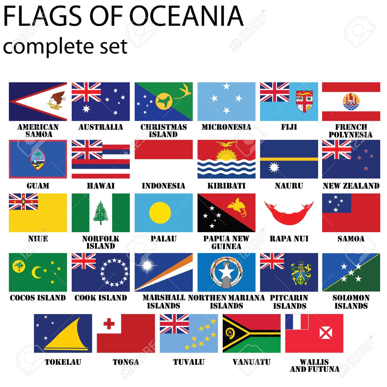 Paises de oceania con sus banderas