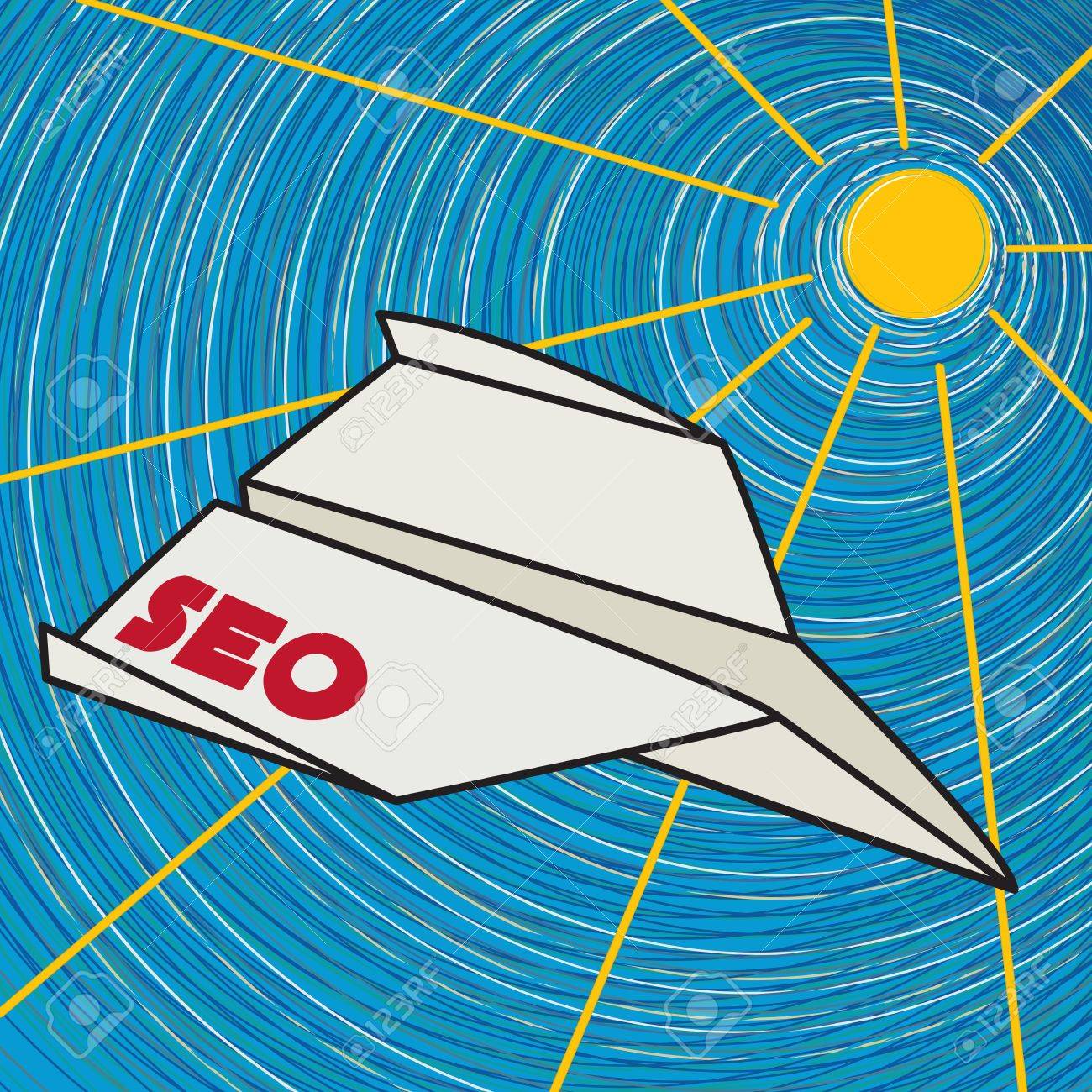 クリップ アート アイコン太陽の下で飛ぶ Seo 紙飛行機のイラスト素材 ベクタ Image