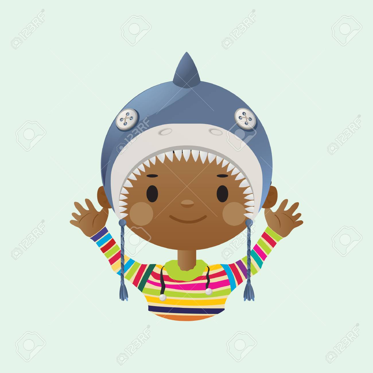 かわいい笑みを浮かべて少年アバター サメのマスクを身に着けています のイラスト素材 ベクタ Image