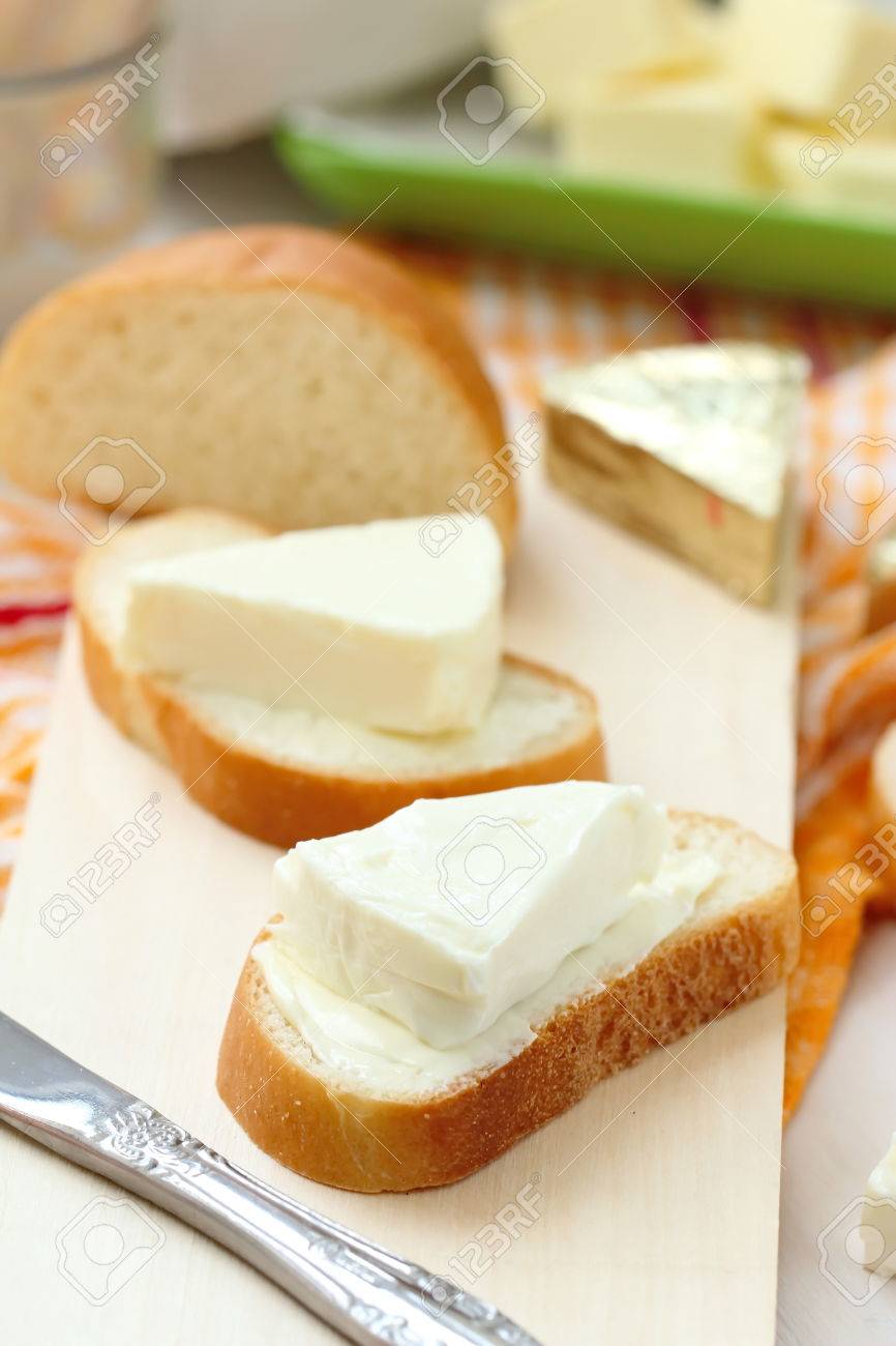 Sliced Bread With Cream Cheese And Butter For Breakfast Stock Photo Picture And Royalty Free Image Image