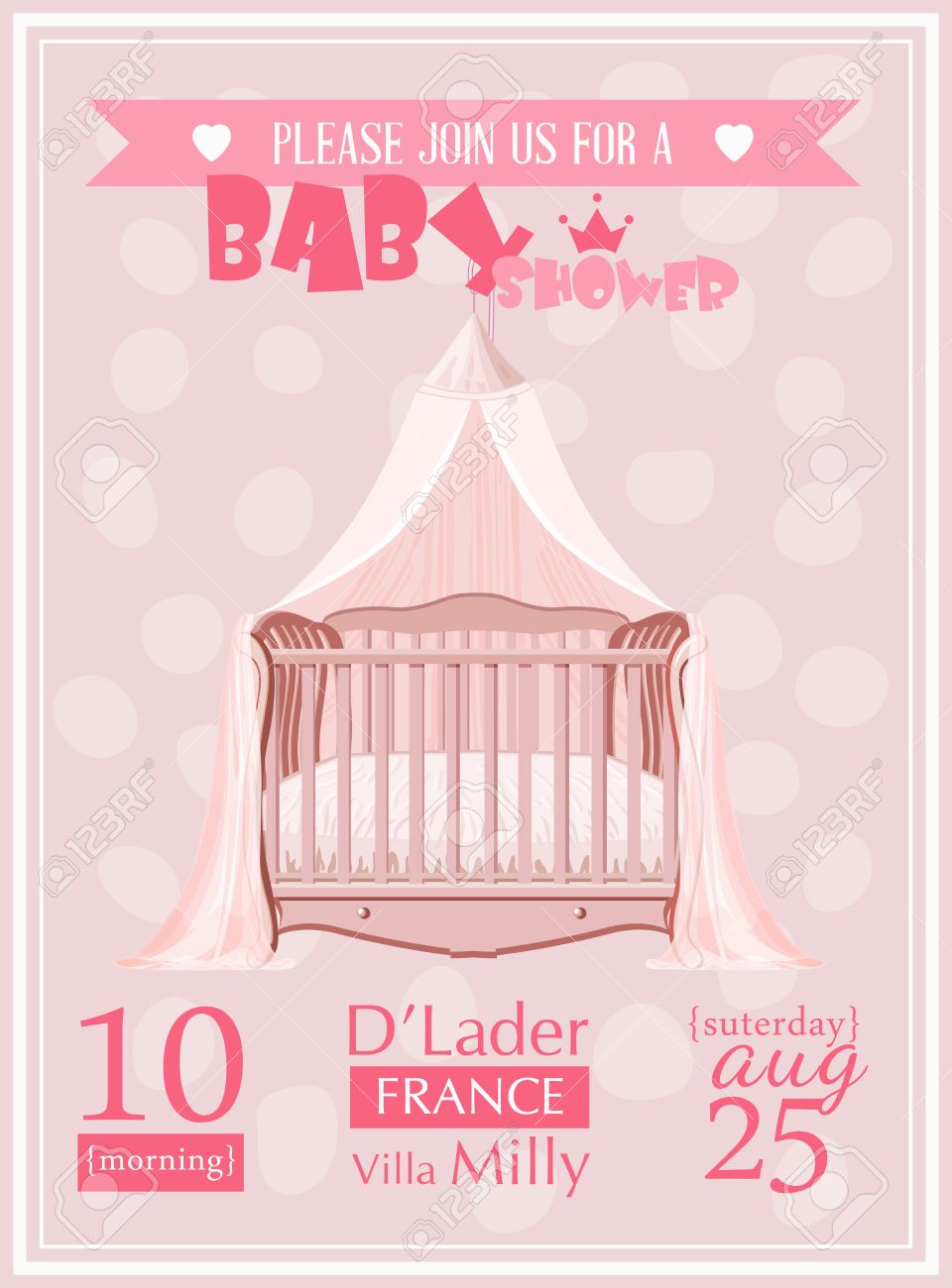 baby shower girl invitation template vector illustration pink