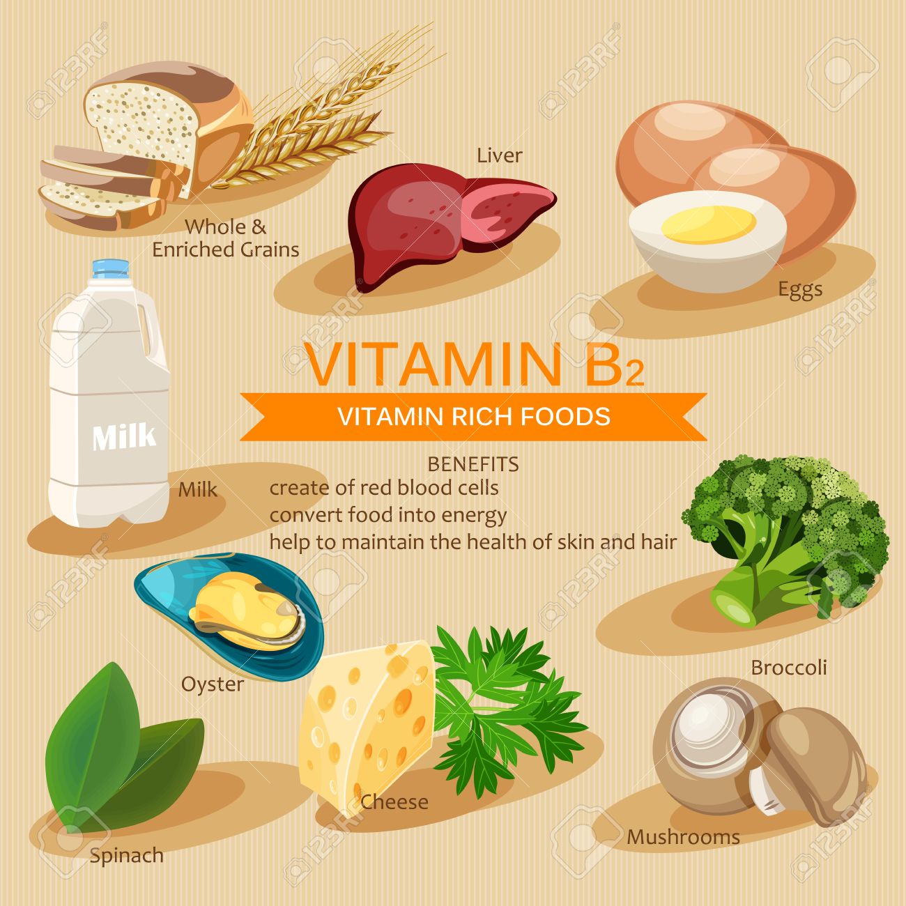 Frutas y verduras con vitamina b2