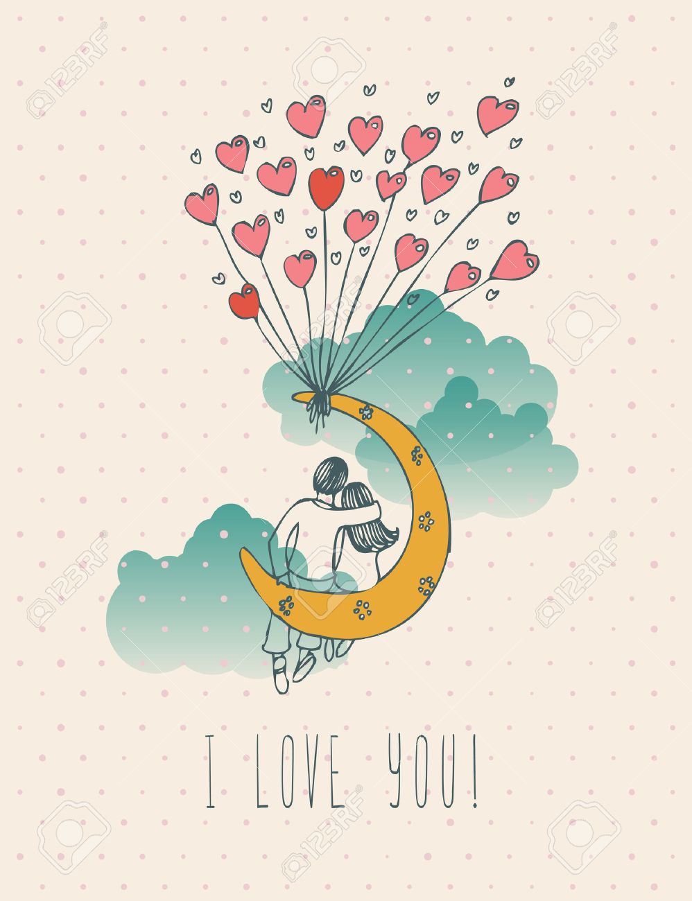 Valentines day greeting card in vintage hipster design. I love you retro note. Hand drawn style. - 51872861 Valentines day greeting card in vintage hipster design. I love you retro note. Hand drawn style. - 51872861