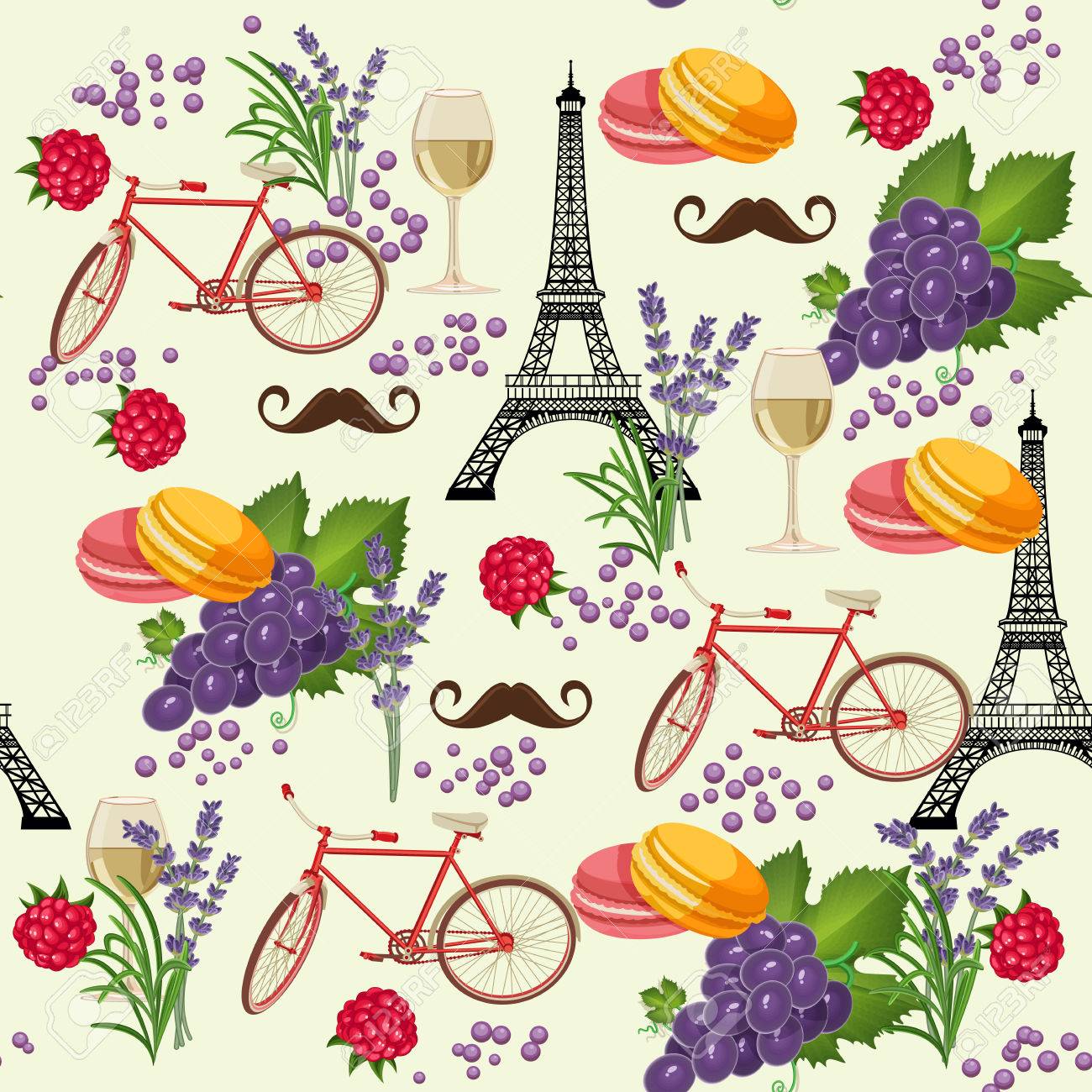 Seamless pattern in french style with food. Background for menu, cafeteria, cafe, restaurant with french cuisine. - 55484471 Seamless pattern in french style with food. Background for menu, cafeteria, cafe, restaurant with french cuisine. - 55484471