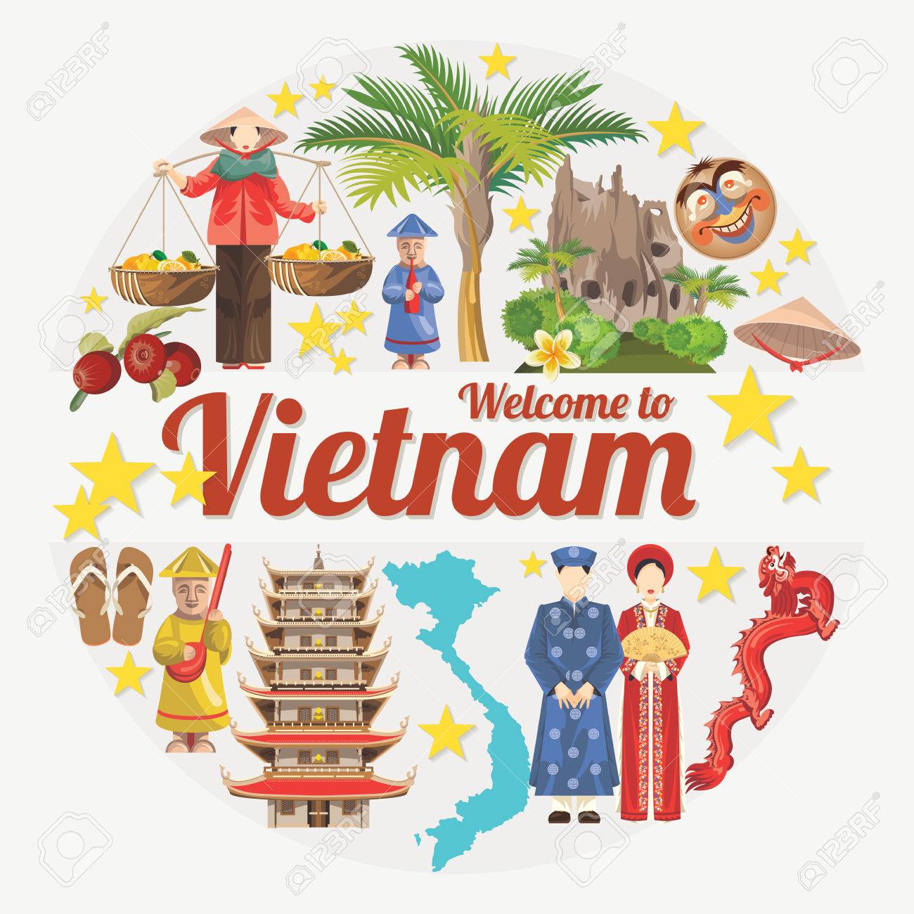 Travel To Vietnam. Set Of Traditional Vietnamese Cultural Symbols. Vietnamese Landmarks And Lifestyle Of Vietnamese People Royalty Free SVG, Cliparts, Vectors, and Stock Illustration. Image 62821294.